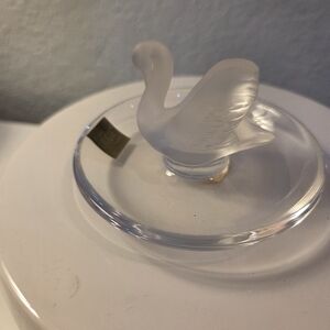 Lalique Signed Frosted Glass Swan Ring Holder